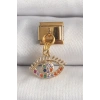 316L Çelik Gold Renk Sallantı Renkli Zirkon Taşlı Göz Model Nomination Charm