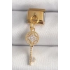316L Çelik Gold Renk Sallantı Zirkon Taşlı Anahtar Model Nomination Charm