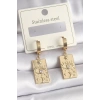316L Çelik Gold Renk Zirkon Taşlı Göz İşleme Detay Plaka Model Kadın Küpe