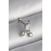 316L Çelik Gümüş Renk Beyaz Minelik Kalp Sallantı Zirkon Taş Detay Tragus Piercing