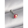 316L Çelik Gümüş Renk Kırmızı Mineli Kalp Tragus Piercing