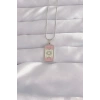316L Çelik Gümüş Renk Pembe Mineli Ay Figür Tarot Kolye