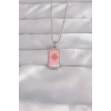 316L Çelik Gümüş Renk Pembe Mineli Güneş Model Tarot Kolye