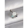 316L Çelik Gümüş Renk Zirkon Taş Detay Beyaz Çiçek Model Tragus Piercing