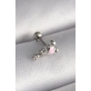316L Çelik Gümüş Renk Zirkon Taş Detay Pembe Kalp İşleme Tragus Piercing