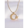 316L Çelik Zincir Gold Renk Ay Yıldız Unisex Kolye