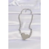 316L Çelik Zincir Gümüş Renk Düz Plaka Kalp Kolye