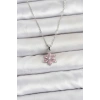 316L Çelik Zincir Gümüş Renk Pembe Zirkon Taşlı Lotus Model Kadın Kolye