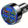 6 Portlu Hızlı Araç Şarj Cihazı (4 USB, 2 Type-C Çıkış,Dijital Gösterge)