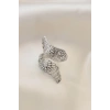 Ayarlamalı Silver Renk Metal Zirkon Taşlı Kanat Yüzük