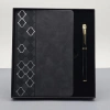 Desenli Siyah Deri Defter Kalem Set