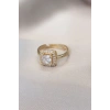 Gold Baget ve Zirkon Taşlı Kare Yüzük