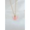 Gold Kaplama Pembe Sedefli Kelebek Kolye