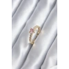 Gold Renk Zirkon Taşlı Pembe Kristal Kalp Model Kadın Yüzük