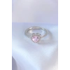 Gümüş Renk Pembe Zirkon Taşlı Kalp Charm Model Pirinç Kadın Yüzük