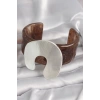 Kahverengi Mermer Desen Akrilik Plastik Gümüş Plaka Model Vintage Kadın Bilezik