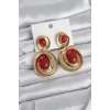 Kırmızı Sallantılı Damla Model Gold Renk Vintage Kadın Küpe