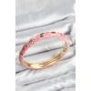 Mineli Pirinç Pembe Çiçek Motifli Gold Kadın Kelepçe