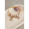 Pembe Renk Teddy Bear Model Gold Charmlı Bileklik