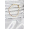 Pembe ve Beyaz Zirkon Taşlı Gold Renk Su Yolu Kadın Bileklik