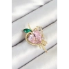 Pembe Ve Yeşil Zirkon Taşlı 3D Eriyen Kalp Figürlü Gold Renk Kadın Broş