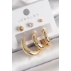 Pirinç Gold Renk Halka Model Zirkon Taşlı Topçuk Detay Kadın Küpe