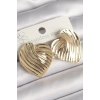 Pirinç Gold Renk İşlemeli Plaka Kalp Model Kadın Küpe