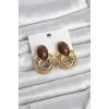 Pirinç Gold Renk Kahverengi Taşlı Vintage Kadın Küpe
