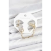 Pirinç Gold Renk Kelebekli Model Zincir Bağlantılı Ear Cuff Küpe Seti