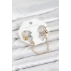 Pirinç Gold Renk Yılan Model Zincir Bağlantılı Ear Cuff Küpe Seti