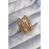 Pirinç Gold Renk Zirkon Taşlı Oval Model Küpe