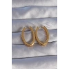 Pirinç Gold Renk Zirkon Taşlı Oval Model Küpe