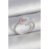 Pirinç Gümüş Renk Beyaz Mineli Pembe Zirkon Taşlı Çiçek Model Kadın Yüzük