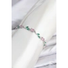 Pirinç Gümüş Renk Pembe Zirkon Taşlı Çiçek Model Kadın Bileklik