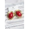 Pirinç Kırmızı Badem Model Vintage Gold Kadın Küpe