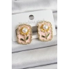 Pirinç Pembe Mineli Papatya Figürlü Sanatsal Portre Model Gold Renk Kadın Küpe