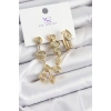 Pirinç Zİrkon Taşlı Geometrik Model Gold Renk 3lü Kadın Küpe