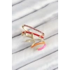Pirinç Zirkon Taşlı Kırmızı Turuncu Pembe Sıkıştırma Sağ Kıkırdak Gold Renk Kadın Küpe