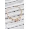 Pirinç Zirkon Taşlı Pembe Kalp Model Gold Renk Charm Bileklik