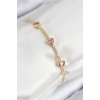 Pirinç Zirkon Taşlı Pembe Kalp Model Gold Renk Kadın Bileklik
