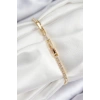 Pirinç Zirkon Taşlı Pembe Kalp Model Gold Renk Kadın Bileklik