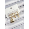 Pirinç Zirkon Taşlı Yıldız Ve Ay Model Gold Renk 3lü Çift Kadın Küpe Set