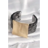 Siyah Mermer Desen Akrilik Plastik Gold Kare Plaka Model Vintage Kadın Bilezik