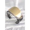 Siyah Mermer Desen Akrilik Plastik Gold Oval Plaka Model Vintage Kadın Bilezik