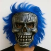 Wild Skull - Gümüş Kafatası Mavi Saçlı İskelet Maske