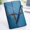 Hediyelik Deri Defter Ve Lacivert Metal Roller Kalem Seti (Yaprak Desenli)