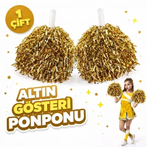 1 Çift ( 2 Adet ) Altın Renk 23 Nisan 19 Mayıs 29 Ekim Okul Gösteri Ponponları