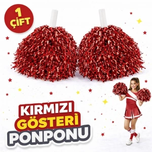 1 Çift ( 2 Adet ) Kırmızı Renk 23 Nisan 19 Mayıs 29 Ekim Okul Gösteri Ponponları