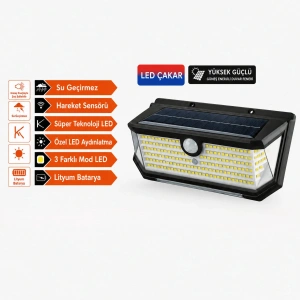 LED Duvar Lambası (202 Led, Güneş Enerjili, Hareket Sensörü - PD772)