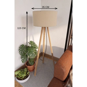 Bej Kumaş Başlık 3 Ayaklı Tripod Lambader